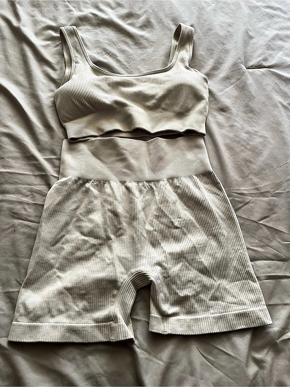 Ribbed Two-Piece Set in Cream Size Medium